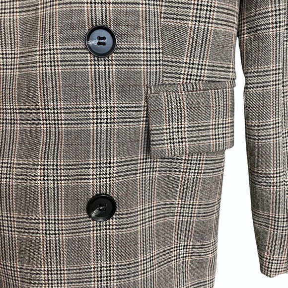 RACHEL ZOE Double Breasted Glen Plaid Open Front Longline Blazer Jacket - Picture 6 of 12